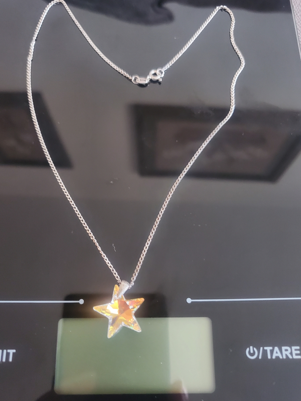 925 RS STERLING Silver Chain Necklace with Iridescent Star Pendant WOMENS
